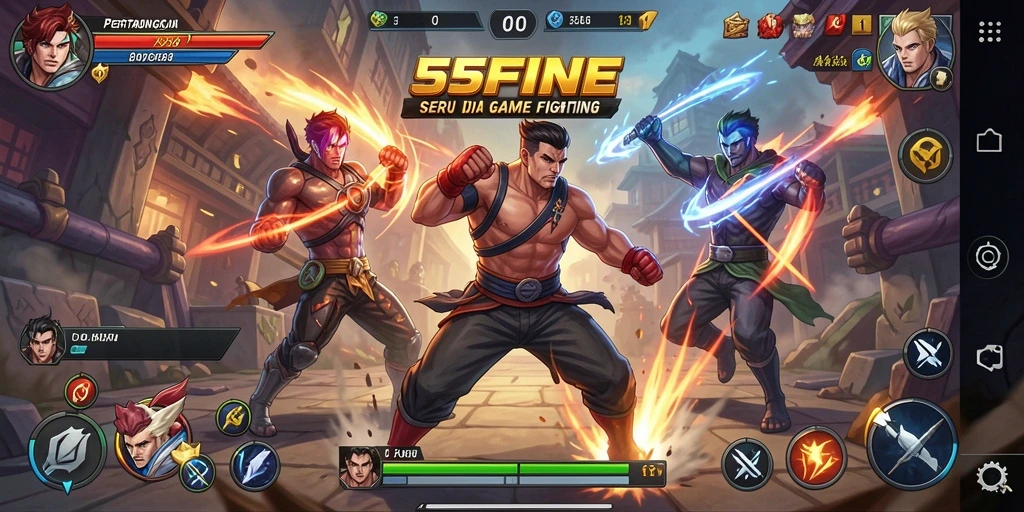 Tampilan gameplay seru dan dinamis dari 55FIVE dalam pertarungan.