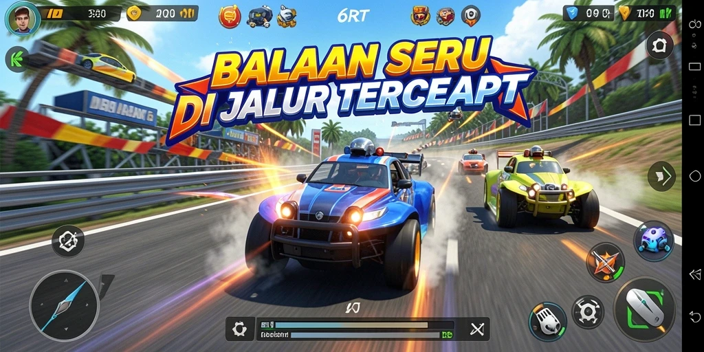 Screenshot gameplay 6RT yang menampilkan balapan seru di lintasan.