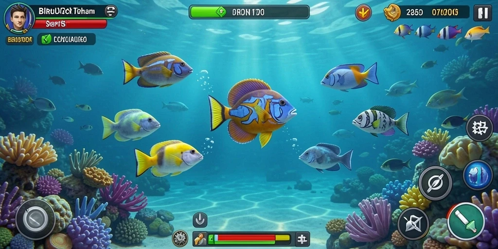 Screenshot gameplay BIRUTOTO menampilkan aksi menembak ikan yang mendebarkan.