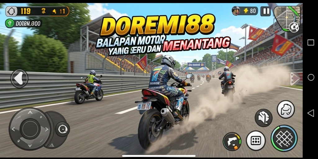 Gameplay seru balapan motor DOREMI88 dengan lintasan menantang.