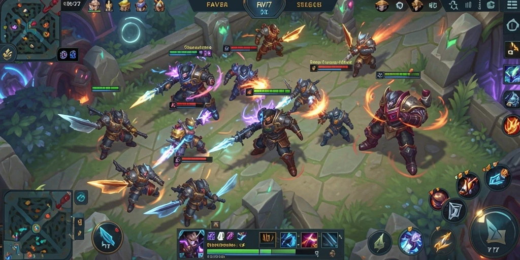 Tampilan gameplay menarik dalam pertarungan tim MOBA.