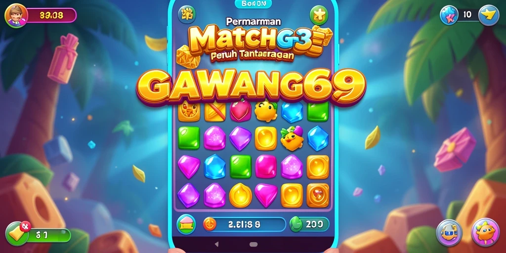 Tampilan gameplay seru GAWANG69 dengan elemen match-3 yang menarik.