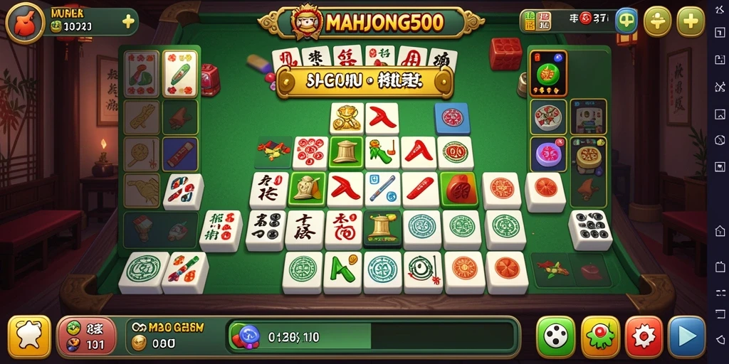 Tampilan gameplay seru MAHJONG500 dalam mencocokkan ubin.