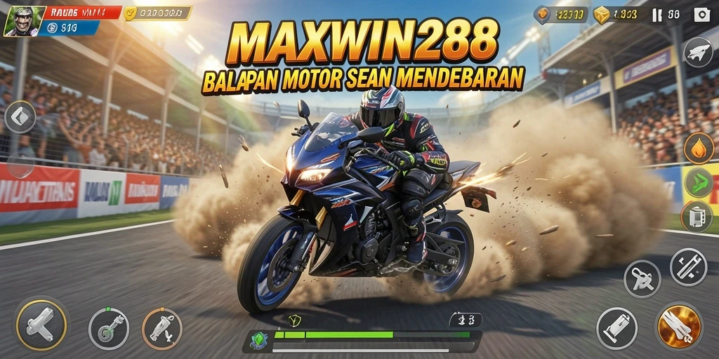 Tampilan gameplay balapan motor yang mendebarkan di MAXWIN288.
