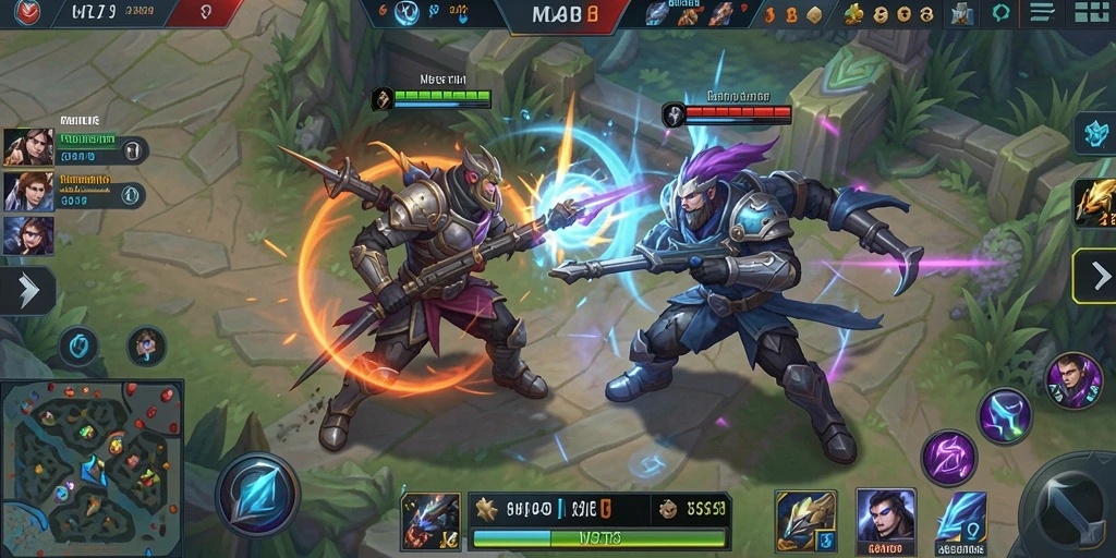 Screenshot MIOTOTO menampilkan pertempuran epik dalam permainan MOBA.