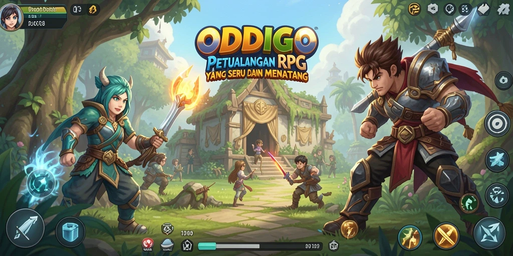 Tangkapan layar ODDIGO menampilkan pertarungan epik di dunia fantasi yang luas.