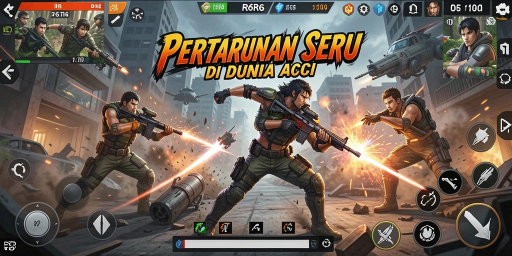 Screenshot gameplay <strong>R6R6</strong> menampilkan aksi pertempuran intens.